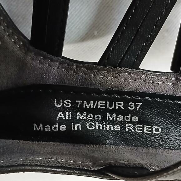 Sam & Libby Sandals W 7 Black Reed Strappy Flat Back Zip Casual Faux Leather - Picture 5 of 16